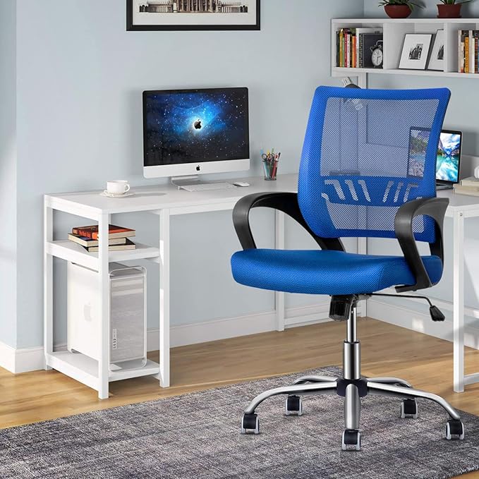 MoNiBloom Mesh Office Chair, Mid Back Computer Chair with Ergonomic Design Rolling Swivel Chair with Lumbar Support, 250 lbs Capacity, Sapphire