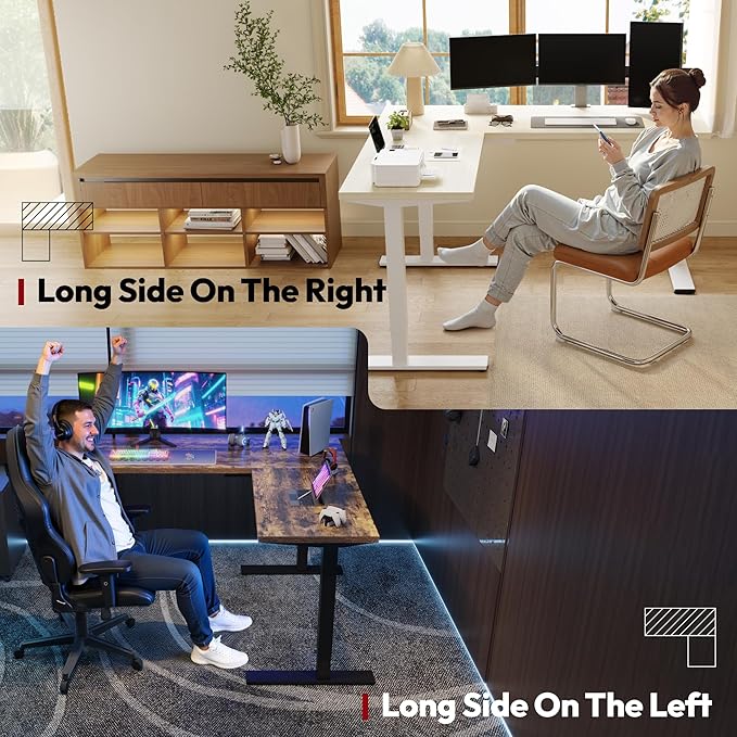 SANODESK L Shaped Standing Desk with Drawer, Adjustable Height Electric Corner Standing Desk, 63 x 55 inch Sit Stand Computer Table with Splice Board, Maple