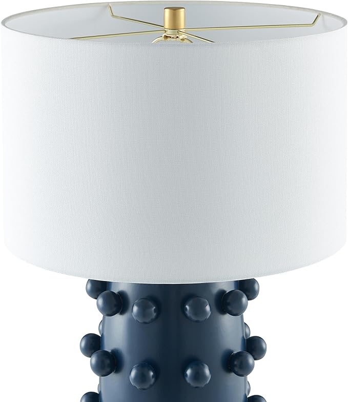 Henn&Hart 25.5'' Modern 1-Light Ceramic Table Lamp with Spherical Orbs on Lamp Body with White Fabric Drum Shade for Living Room, Bedroom, or Office, Matte Navy