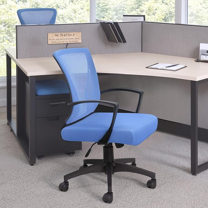 Furmax Office Chair Ergonomic Computer Desk Mesh Chair Mid Back Swivel Lumbar Support with Armrest (2, Blue)