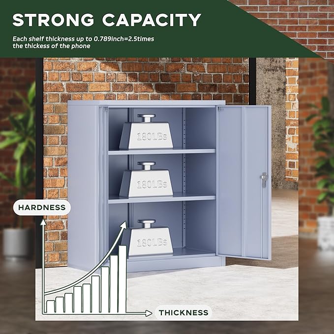 Greenvelly Metal Cabinet, 36" Locking Storage File Cabinet with Doors and Shelves for Office,Home,Gym,School,Kitchen(Dark Grey)