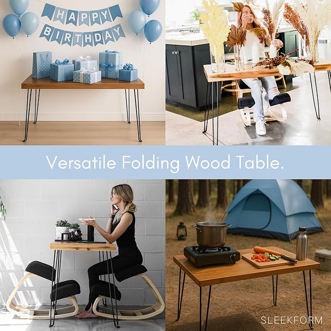 Sleekform Wood Folding Table - Portable Folding Desk - No Assembly Easy Fold Desks for Small Spaces - Space Saving Collapsible Computer Tables for Work, Writing, Crafts