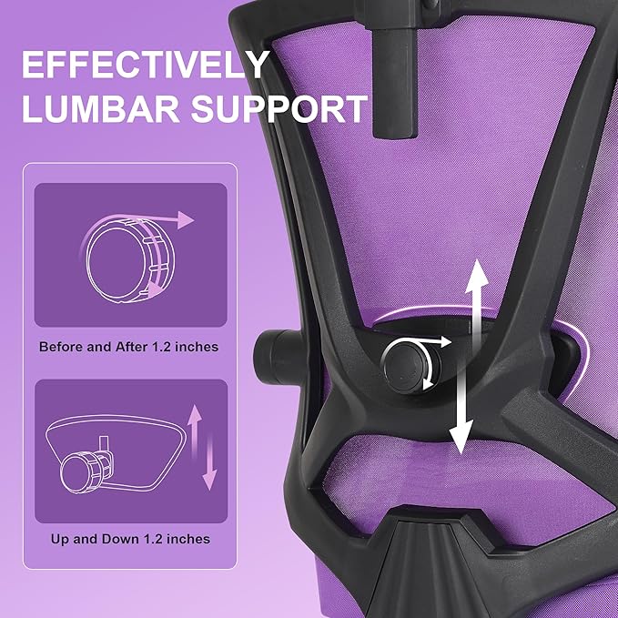 Misolant Ergonomic Office Chair with Footrest, Purple Desk Chair with Adjustable 2D Lumbar Support, High Back Mesh Ergonomic Computer Chairs with Adjustable Headrest for Home