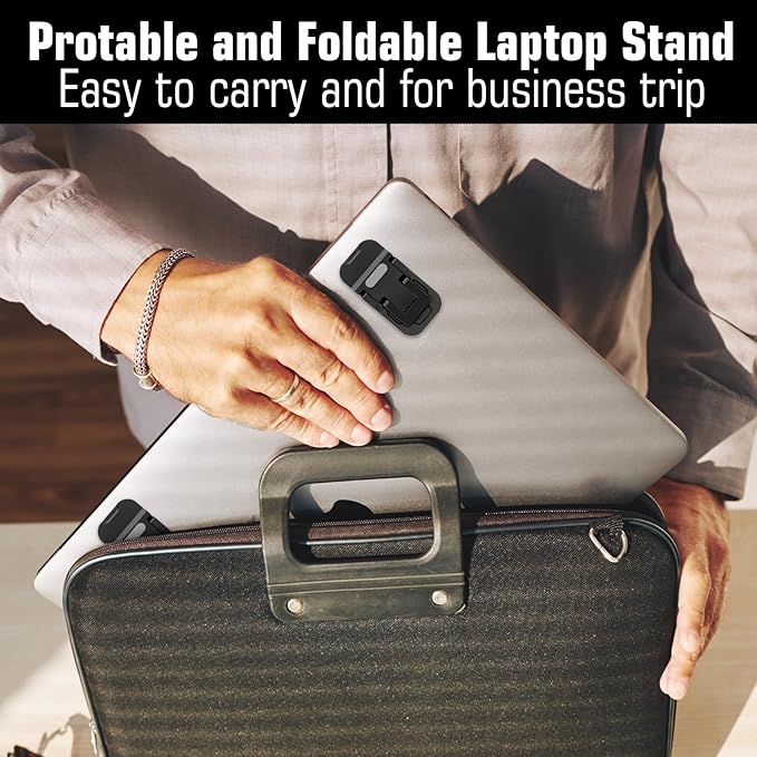 2 PCS Large Size Zinc Alloy Mini Foldable Laptop Stand for Desk, Portable Computer Keyboard Riser with 2 Adjustable Angles, Self-Adhesive Invisible Laptop Riser, Mini Metal Laptops Feet Lifter
