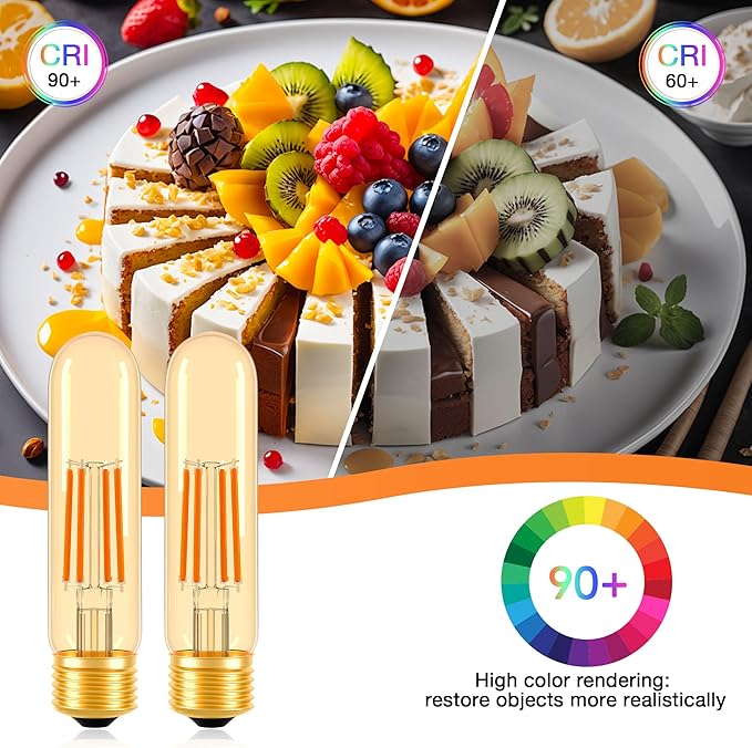 ToBeGreat T30 Light Bulbs 4 Watt Equivalent 40W Bulb E26 Tubular Bulbs T10 LED Bulb Warm White 2200K,Desk Lamp,Bedbroom Bathroom Dimmable,Chandelier (Amber, 5 in (2pack))