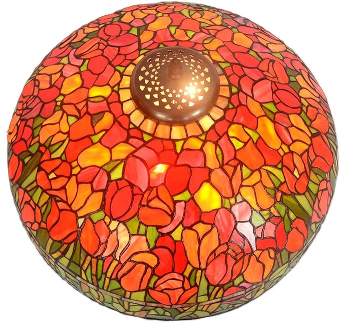 Tiffany Lamp Table Lamp Rose Dragonfly Tulip Wisteria Grape Peach Kapok Peony Apple Flower Design Stained Glass Lampshade Desk Lamp for Girl Living Room Iron Base W20 XH32,Tulip