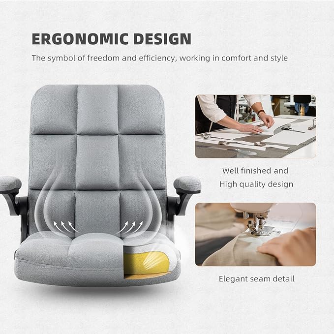 SEATZONE Home Office Executive Desk Chair with Wheels,Comfortable Ergonomic Flip-up Armrest Adjustable Swivel Computer Desk Chair,Grey
