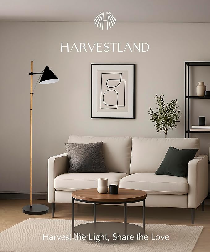 HarvestLand Noah Black Standing Lamp – Adjustable Floor Reading Lamps Over Chair with Solid Base, Reading Floor Lamp, Black Floor Lamp for Living Room and Bedroom, Library Décor, Rustic Floor lamp