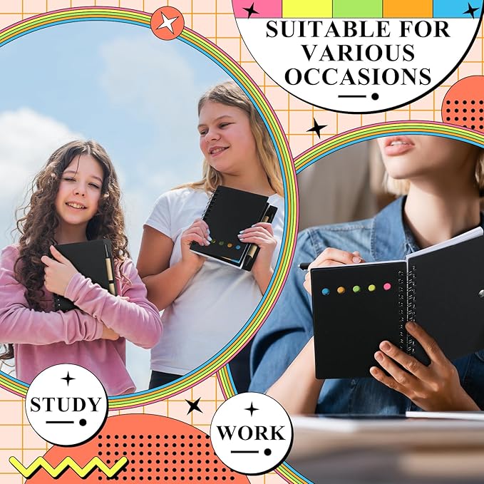 Qilery 50 Pack Lined Spiral Notebook Small Notepad and Pen Set Steno Pads Lined Notepad Black Pocket Notebook for Business Office School Supplies