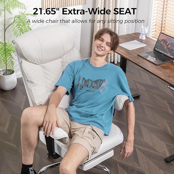 GTRACING Big and Tall Office Chair 400LBS Wide Ergonomic Gaming Chair with Deluxe Embossing Designed Leather with Foot Rest,150°Reclining Adjustable Soft Armrests Pocket Spring Back Support and Pillow