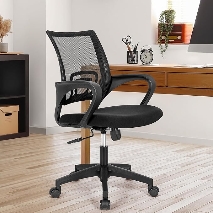 Office Chair with Ergonomic Mid Back Cushion Lumbar Support Adjustable Swivel Rolling Computer Gaming Desk Chair Comfy Mesh Seat Wheels Home Executive Use (2 Pack, Black)