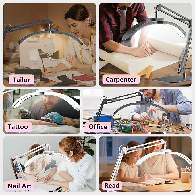 Half Moon Light for Nail Desk, 2-in-1 Foldable Half Moon Desk Lamp, Arch Nail Tech Light with 3 Color Modes & 10 Brightness for Eyelash Beauty, Tattoo, 3000K-6500K - Black