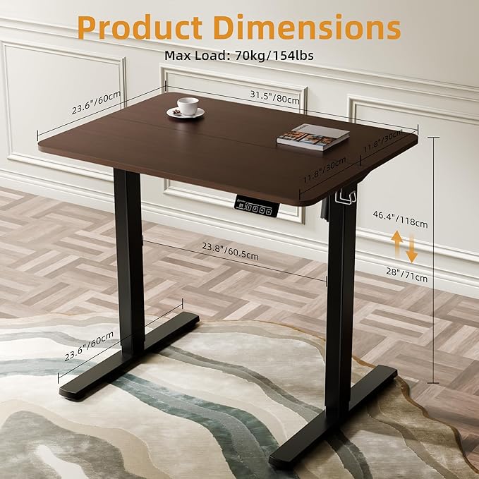 ERGOMAKER Electric Standing Desk, 31.5" x 23.6" Height Adjustable Sit Stand Desk with Splice Board for Home Office, Computer Desk Memory Preset (Black Frame, Walnut Desktop)