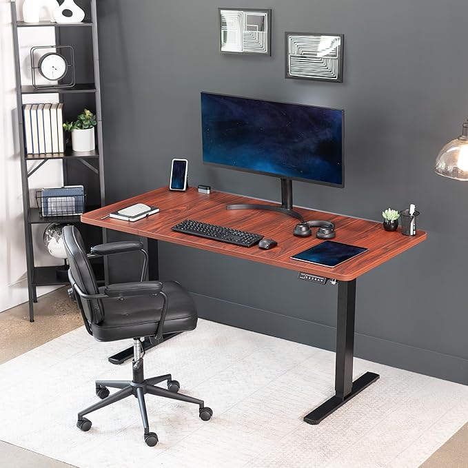 VIVO Electric 60 x 30 in Standing Desk, Memory Height Adjustment, 1B Series, Dark Walnut Top Black Frame, DESK-KIT-1B6D-30