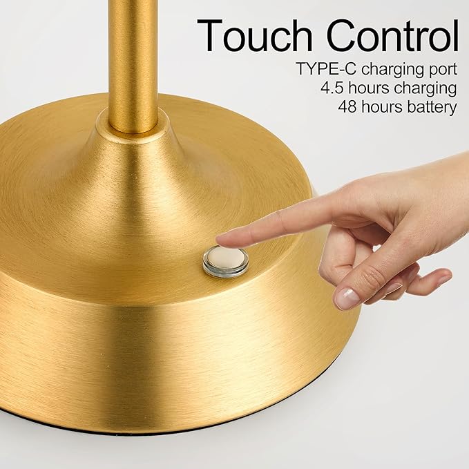 Portable Dimmable Desk Lamp LED Cordless Gold Table Lamp Battery Powered Touch Control Table Lamp for Dining RoomBedroom Bar Camping Balcony.(LED Bulb Included)