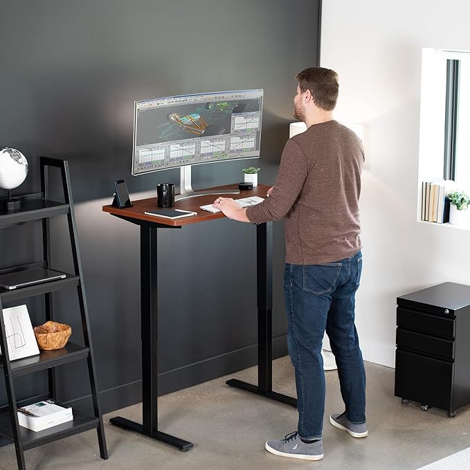 VIVO Electric 43 x 24 in Standing Desk, Memory Height Adjustment, 1B Series, One-Piece Dark Walnut Top, Black Frame, DESK-KIT-1B4D