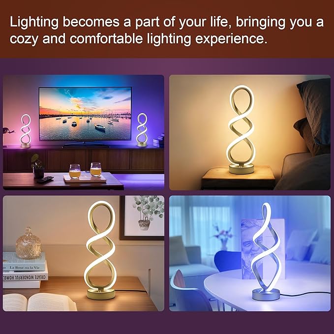 Modern Adebime RGB Table Lamp with 10 Light Modes - Unique Touch Dimmable Design for Bedside or Living Room - Available in 7 Colors, Gold