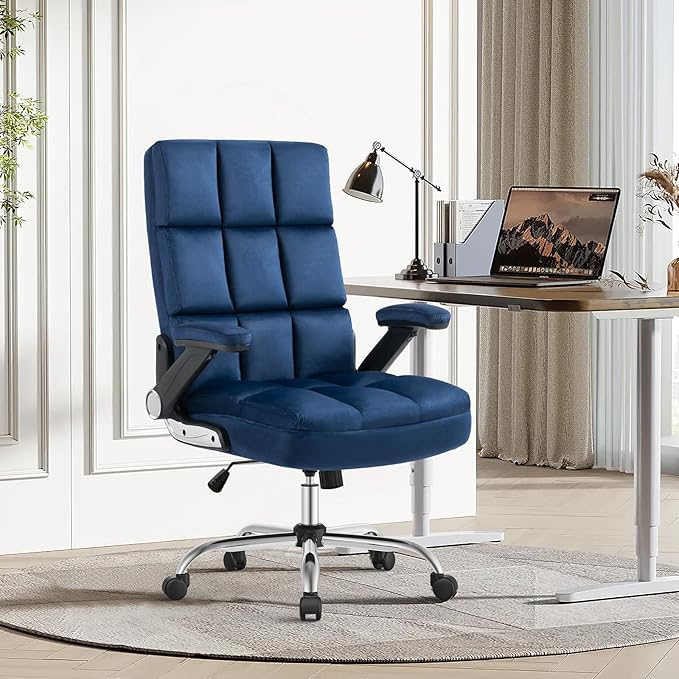 SEATZONE High Back Office Chair,Ergonomic Executive Desk Chair with Wheels,Comfy Velvet Computer Chair for Home Office,Navy Blue