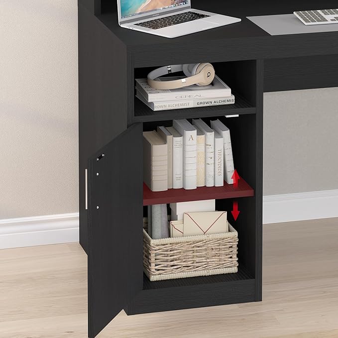 Computer Desk with 3 Drawer & Storage Shelves, Home Office Desk with File Drawer & Cabinet, Writing Study Table with Long Monitor Stand & Printer Shelf, Executive Desk, Black