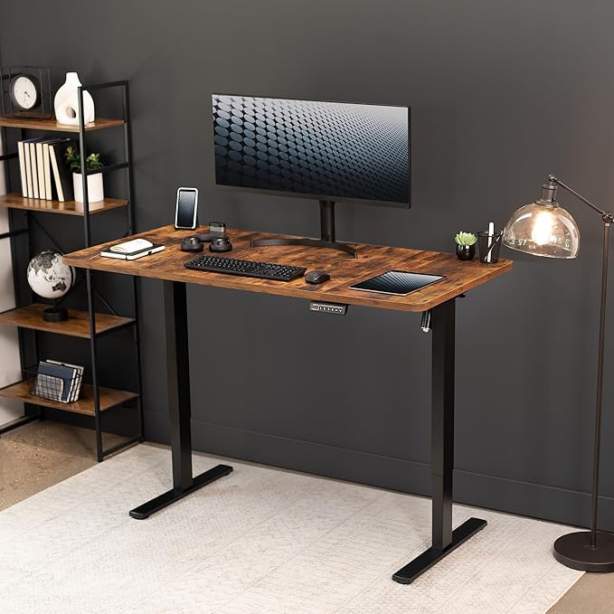 VIVO Electric 60 x 30 in Rustic Standing Desk, Memory Height Adjustment, 1B Series, Vintage Brown Top Black Frame, DESK-KIT-1B6N-30