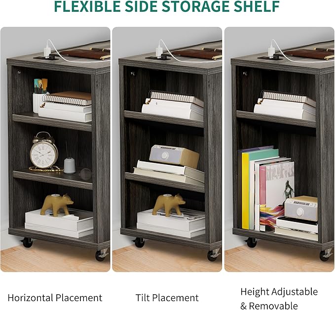 YITAHOME File Cabinet with Charging Station, Mobile Lateral Filing Cabinet with Lock for Home Office, Printer Stand with Open Storage Shelf, Fits A4, Letter, Legal Size Files, Office Furniture, Grey