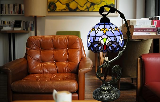 Tiffany Lamp,21x11x8 inches Stained Glass Lamp,Purple Baroque Tiffany Style Table Lamp with Three-Color Dimming for Bedside Table,Dining Table,Antique Office