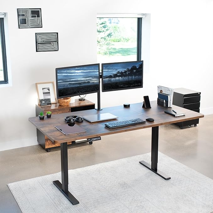 VIVO Electric 71 x 36 in Rustic Standing Desk, Memory Height Adjustment, 1B Series, Vintage Brown Top Black Frame, DESK-KIT-1B7N-36