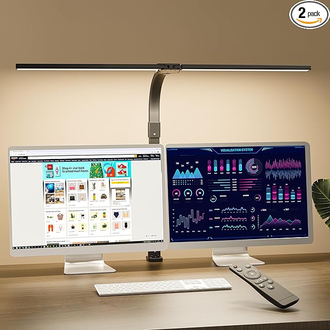 LED Double Head Desk Lamp,24W Brightest Architect Double Swing-arm Table Lamps,5 Adjustable Brightness Color Temperature ,for Workbench/Monitor/Home/Reading/Offices/Bedrooms/Dormitories
