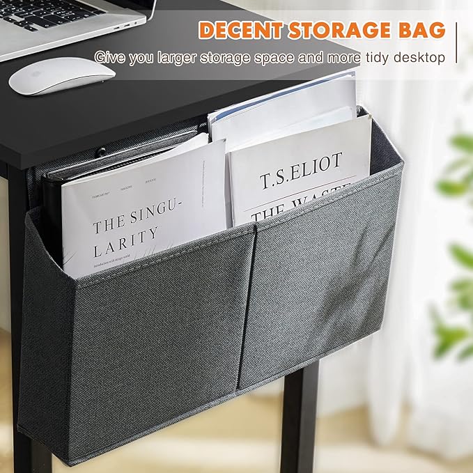 Sweetcrispy Small Computer Office Desk 40 Inch Kids Student Study Writing Work with Storage Bag & Headphone Hooks Modern Simple Home Bedroom PC Table - Black
