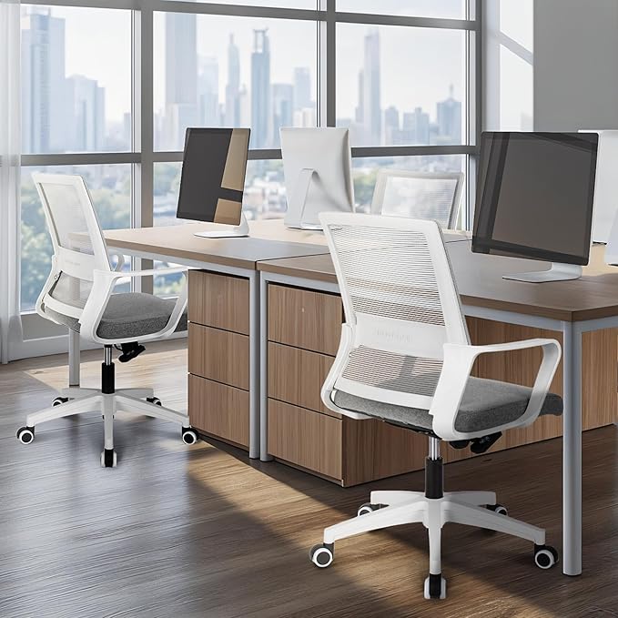 NEO CHAIR Office Chair Gaming Desk Computer Chair Ergonomic Mesh Mid Back with Wheels Lumbar Support Comfy Swivel Adjustable for Home (Grey)
