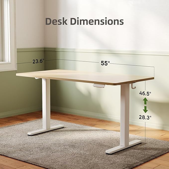 INNOVAR Electric Standing Desk, Adjustable Height Stand up Desks, 55 x 24 Inches Sit Stand up Desk for Home Office Computing, 3-Preset Memory Height Ergonomic Rising Desks, Nature