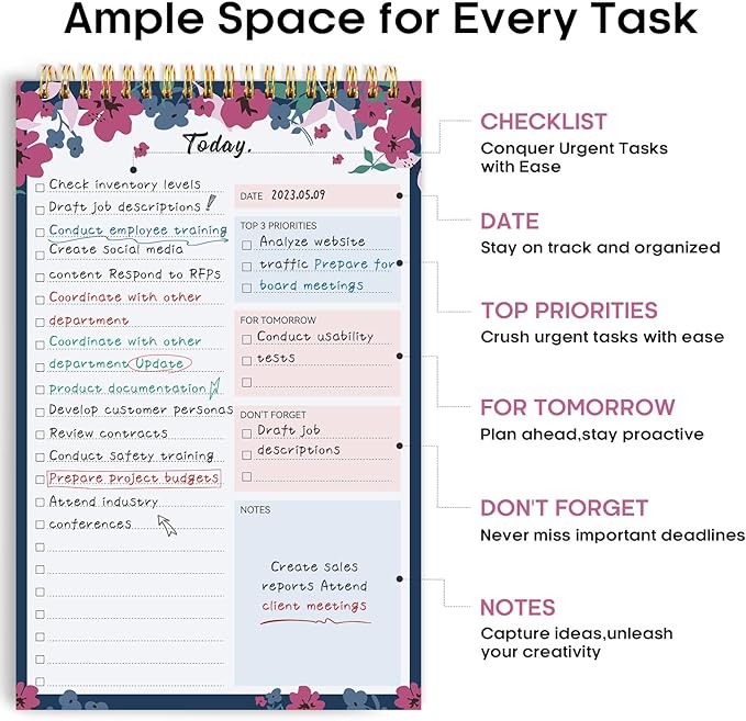 To Do List Pad - To Do List Notebook for Work with 52 Sheets, Undated Daily Planner Perfect for Daily Tasks and Goal Setting, To Do List Notepad Suitable for Office, Home and School - Twilight Petals