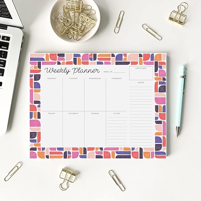 Weekly Planner Pad, 52 Letter Size Tear Off Sheets, 8.5” x 11” Undated Calendar Weekly Desk Planner Notepad, Daily Schedule Priorities To Do List for Week (Style 3)