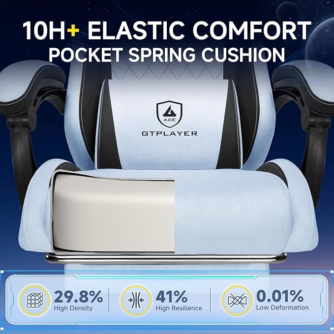 GTPLAYER Gaming Chair, Video Game Chairs with Footrest and Lumbar Support, Computer Chair for Adults with Extended Backrest, Ergonomic Reclining Silla Gamer, Velvet Fabric, Light Blue