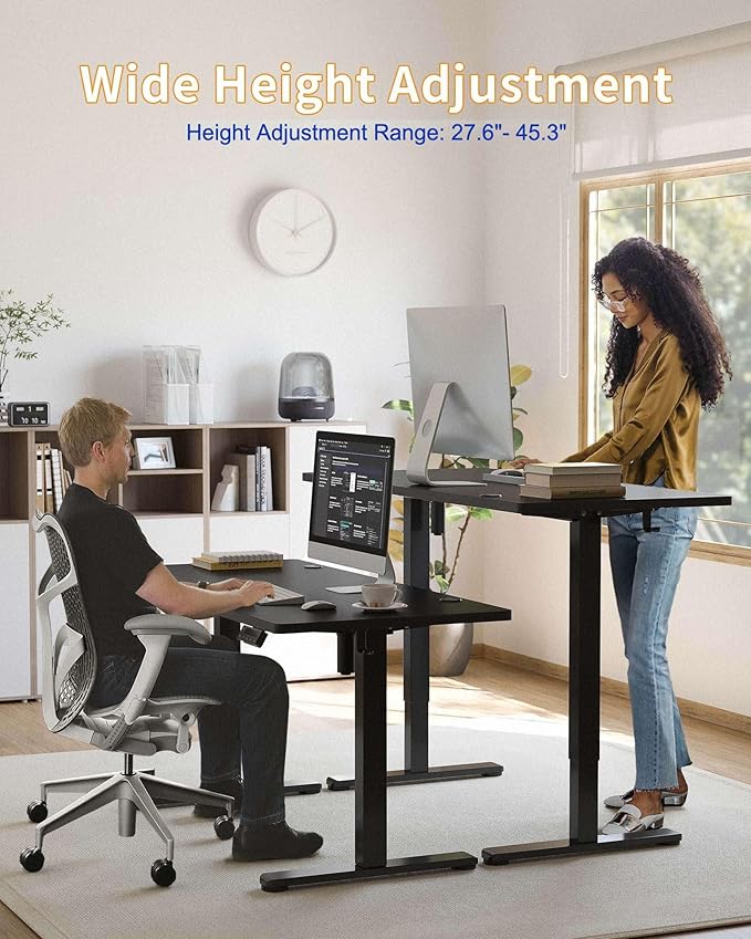 YIHAYO Electric Standing Desk, 55 x 24 Inches Stand Up Desk with Splice Board, Adjustable Height Desk, Computer Desk for Home Office, Black Frame/Black Top