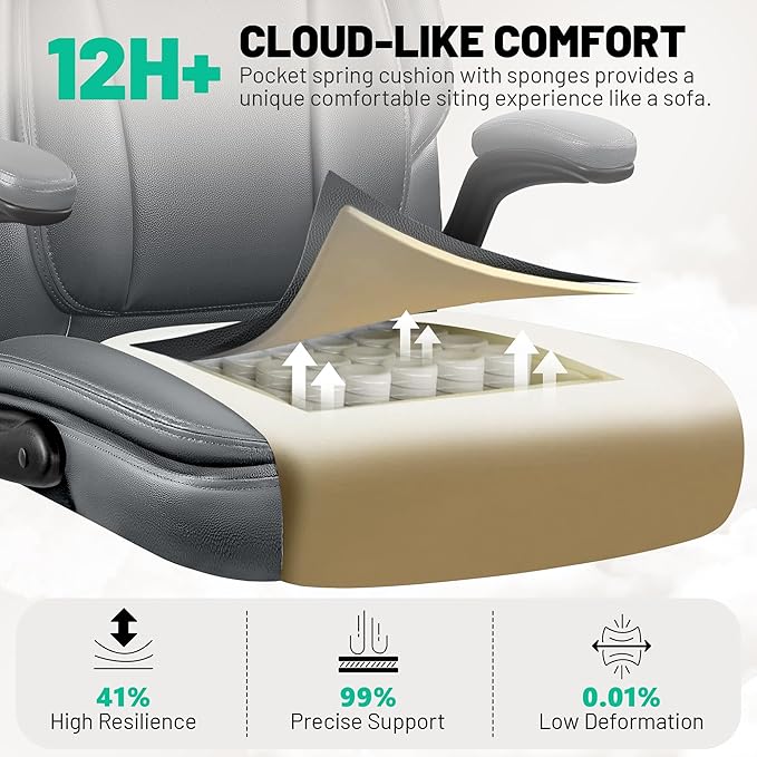 Office Chair, Ergonomic Desk Chair, Executive Leather Office Chairs with Lumbar Support, Adjustable Headrest & Armrests, Big and Tall Computer Chair, PC Chair with Rocking Function