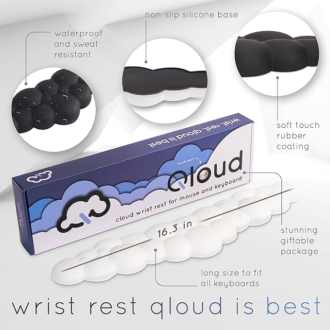 Qloud Cloud Wrist Rest Keyboard Wrist Rest for Computer Keyboard Pad, Cloud Keyboard Wrist Rest, Wrist Pad for Keyboard, Memory Foam, Non Slip Base, Comes with Mouse Pad - Dark Teal