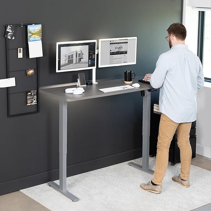 VIVO Electric 60 x 24 in Standing Desk, Memory Height Adjustment, 1B Series, One-Piece Dark Gray Top, Gray Frame, DESK-KIT-1G6G