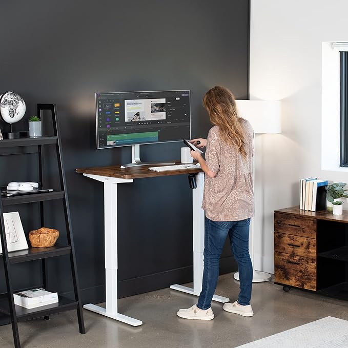 VIVO Electric 43 x 24 in Rustic Standing Desk, Memory Height Adjustment, 1B Series, One-Piece Vintage Brown Top, White Frame, DESK-KIT-1W4N