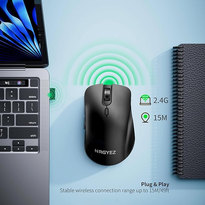 Wireless Mouse, 2.4G Ergonomic Optical Mouse, Computer Mouse for Laptop, PC, Computer, Chromebook, Notebook, 6 Buttons, 3200 DPI, 3 Adjustment Levels(Black)