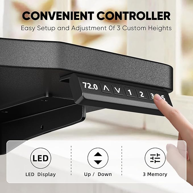 EnHomee 48 Inch Electric Standing Desk, 3 Adjustable Height Stand up Desk for Home Office, Height Adjustable Desks with Detachable Side Mount Pocket, Headphone Hook, Light Strip, Computer Desk, Black