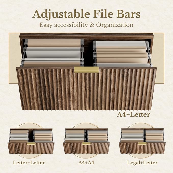 2 Drawer Fluted File Cabinet, 32'' Lateral File Cabinet for Legal/Letter/A4/F4 Size Hanging Files, Wood File Storage for Home Office, Black Walnut