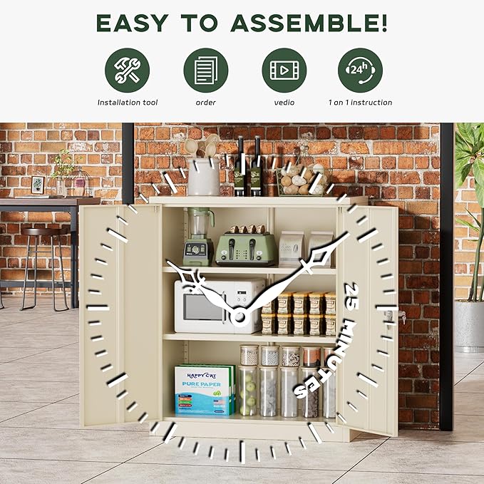 Greenvelly Metal Cabinet, 36" Locking Storage File Cabinet with Doors and Shelves for Office,Home,Gym,School,Kitchen(Grey)
