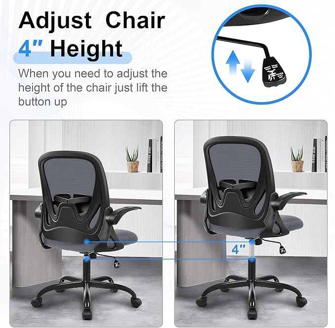 Primy Office Chair Ergonomic Desk Chair with Adjustable Lumbar Support and Height, Swivel Breathable Desk Mesh Computer Chair with Flip up Armrests for Conference Room(Dark Gray)