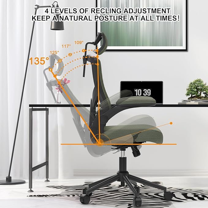 Home Office Chair, Ergonomic Comfy Desk Chair, High Back Computer Chair- Adjustable Headrest with Flip-Up Arms, Lumbar Support, Swivel Executive Task Chair (Hunter Green, Modern)
