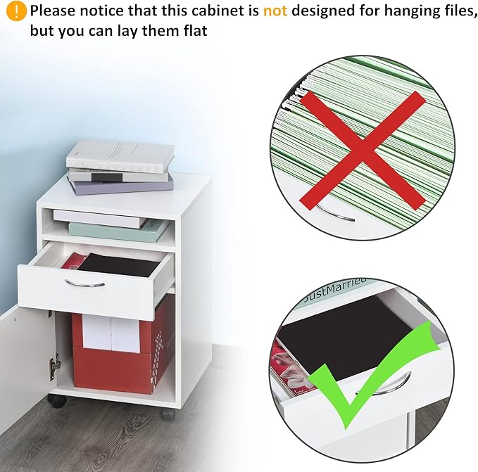 HOMCOM Mobile Storage Cabinet Organizer with Drawer and Cabinet, Printer Stand with Castors, White