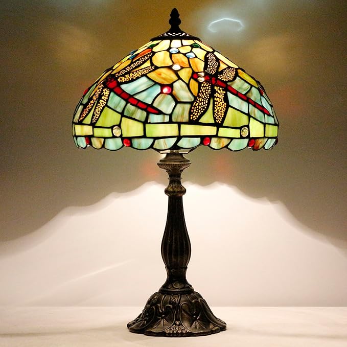 Tiffany Lamp Touch Control Table Lamp Red Stained Glass Desk Lamp 12X12X19 Inches Dragonfly Style Reading Light