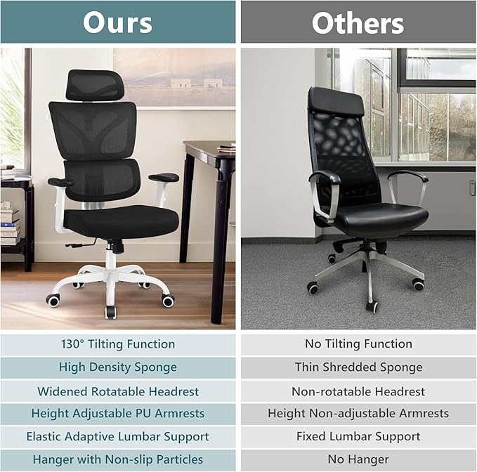 Winrise Office Chair Ergonomic Desk Chair, High Back Gaming Chair, Big and Tall Reclining chair Comfy Home Office Desk Chair Lumbar Support Breathable Mesh Computer Chair Adjustable Armrests(W-Orange)