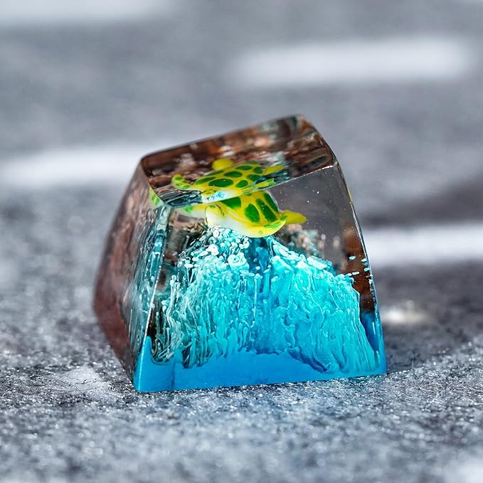 Sea Turtle Artisan Keycap Brown and Blue Coral R1 SA Profile Custom Sea Creatures Keycaps 1U ESC Handmade Gaming Resin Key Cap Cherry MX Switch Compatible Mechanical Keyboard Turtle Lover Gift