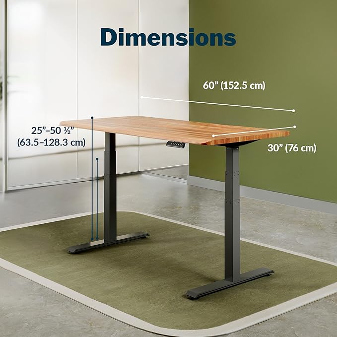 Vari ComfortEdge 60x30 Inch Adjustable Electric Standing Desk – Sit Stand VariDesk with Memory Presets, Sloped Edge, 200 LB Capacity + Tool-Free Assembly (Butcher Block)
